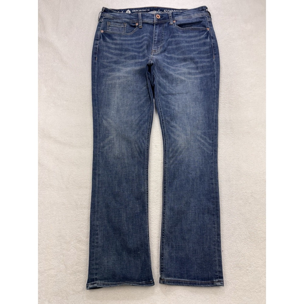 American Rag Cie Jeans Men 34x32 Blue EZ Flex Straight Slim Whiskered Denim - Picture 1 of 9